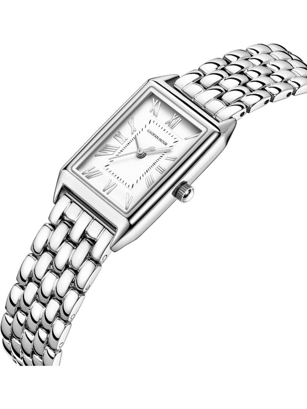 Women's White Silver Vintage Rectangular Case Stainless Steel Band Wrist Watches - Picture 2 of 6